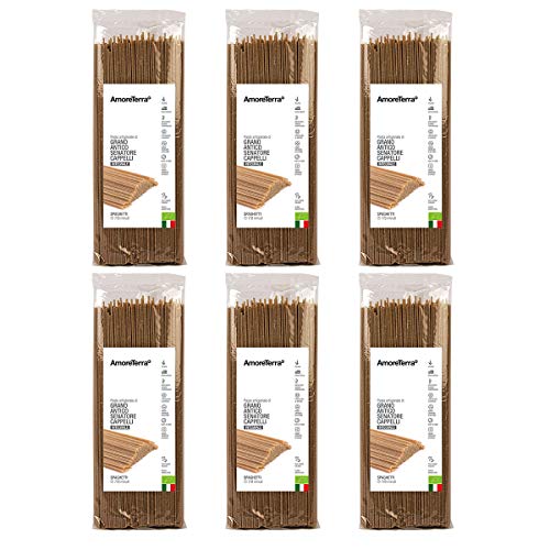 Amoreterra, (6 Pz.) Pasta Senatore Cappelli integrale Bio Spaghetti 500g, Grani antichi, artigianale biologica, trafila al bronzo, essiccata bassa temperatura