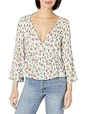 53,3 cm Jack Daniel\'s Damen Sugar & Spice – Bedrucktes Viskose-Krepp-Top mit V-Ausschnitt und Schößchen Bluse, Elfenbein, Groß