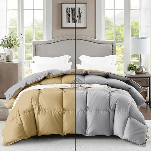 Image of Reversible Heavy Winter Comforter Single Size 60 inchX90 inch | 600 GSM Fill for Winter Comforter /Rajai /Duvet /Blanket Hotel Luxury Soft Fluffy Single Size - Beige /Silver Grey Color