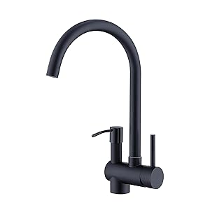 Trysea Kitchen Faucet with Soap Dispenser for One Mounting Hole,Stainless Steel Kitchen Sink Faucets,Single Handle Rv Matt Black Faucets 360Rotatable
