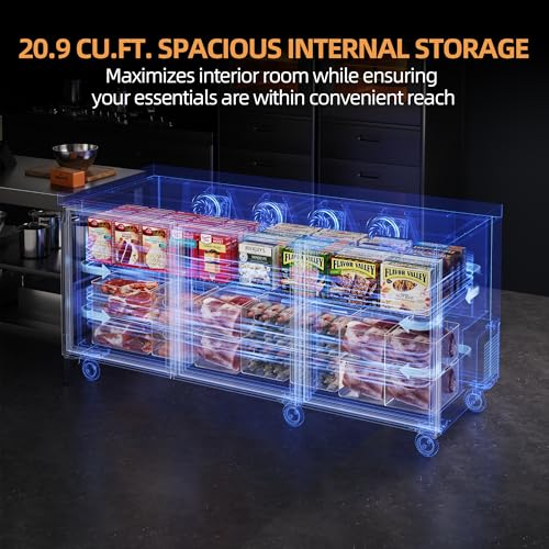 Image of Coolski 72 inchW Commercial Freezer Undercounter Worktop, 20.9 Cu.ft. Stainless Steel Worktop Food Prep Freezer, -13℉to -5℉, 3 Door 3 Shelves Fridge for Restaurant /Bar /Diner /Kitchen Use