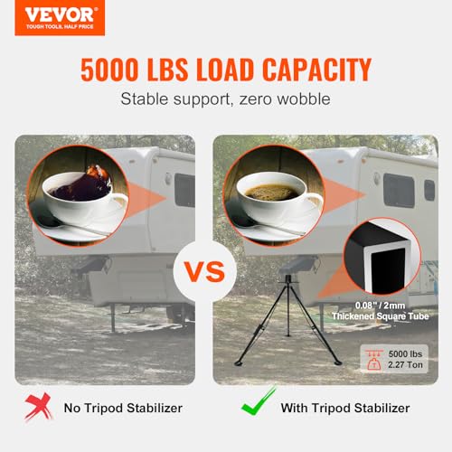 VEVOR 5th Wheel Tripod Stabilizer, 5000 LBS Load Capacity Tripod Fifth Wheel Stabilizer, 35"-57" Adjustable Height RV Gooseneck Stabilizer, Tripod Jack for Fifth-Wheel Trailers, RVs, and Campers by VEVOR - Image 2