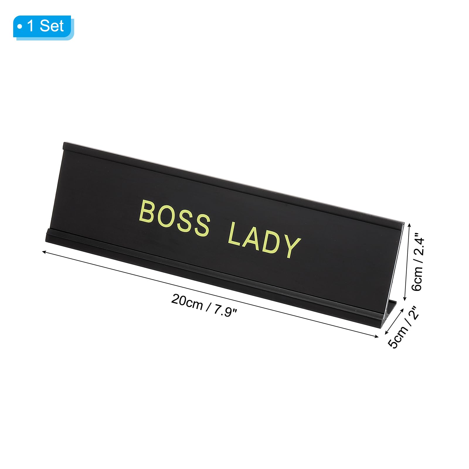 PATIKIL Funny Nameplate, 8"x2" Novelty Desk Sign Plaque Aluminum Desk Name Plate with Base for Office Black Yellow (Lady) - Image 2