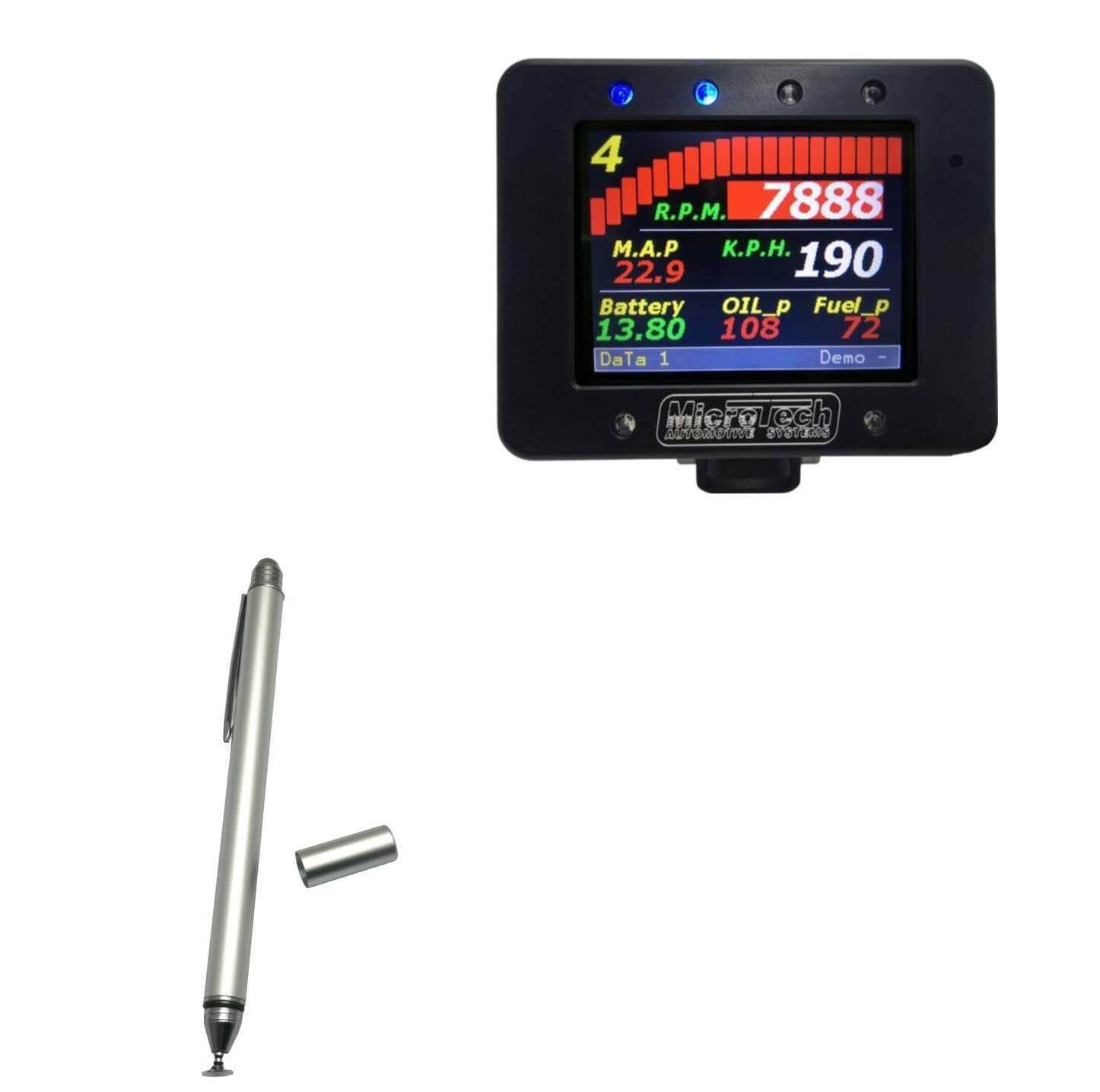 BoxWave Stylus Pen Compatible with Microtech Display Dash Gen2 (3.5 in) - DualTip Capacitive Stylus, Fiber Tip Disc Tip Capacitive Stylus Pen - Metallic Silver