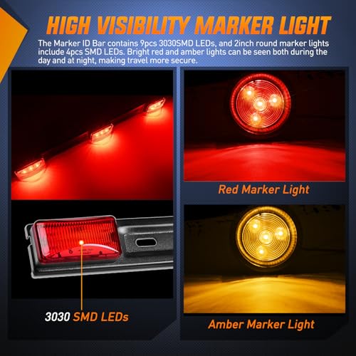 Image of Nilight LED Trailer Light Kit 6 Inch Oval Stop Turn Taillight 2 Inches Round Red Amber Side Marker Lights 9 LED ID Bar for 12V RV Camper Caravan Truck Bus Boat