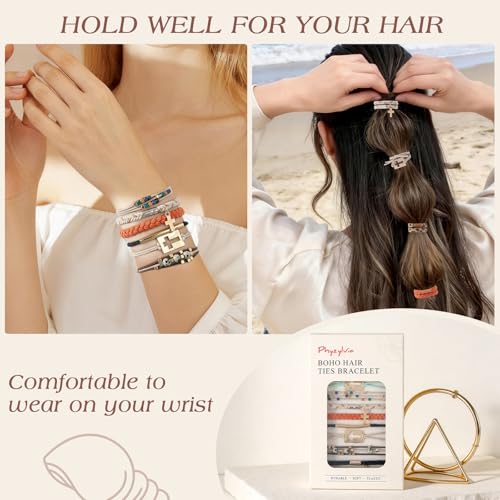 Phyzylvia 10 PCS Boho Hair Ties Bracelet for Women - 5 Styles Soft Braided Nylon Elastic Hair Bands No Damage Ponytail Holders - Cute Hair Accessories for Thick Thin Curly Hair with Gift Box — view 2