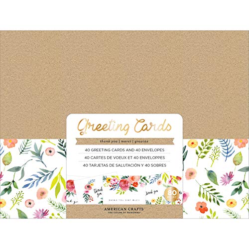 American Crafts �{�b�N�X�J�[�h �J�[�h&���� - 5 x7 - Thank You - Kraft Envelopes (87 �s�[�X) 352728