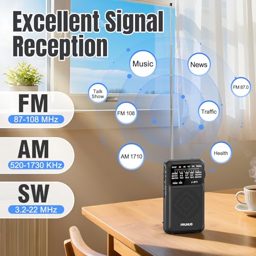 Image of PRUNUS J-211 Portable Shortwave Radio SW1-SW2(3.2-22.0 MHz) /MW FM for home Built-in Battery USB-C Charging&AA battery Operated, Excellent Reception, Long Antenna, Earphone Jack, Lanyard, Transistor AM