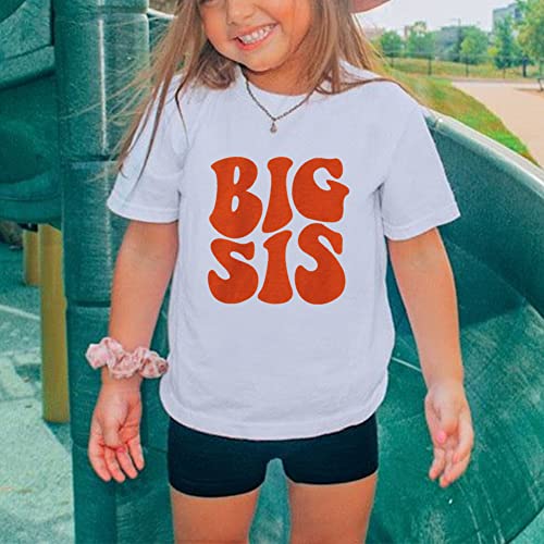 Gliglittr Big Sister Shirt Toddler Girls Big Sis Announcement Short Sleeve Tee Promoted To Girls Outfit Baby Summer Clothes(3-4T,White) #TOP1