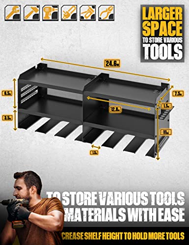 Power Tool Organizer, Garage Organization With 6 Drill Holders Wall Mount, 3 Layers Heavy Duty Metal Premium Garage Utility Tool Shelf, Cordless Tool Storage Rack For Pegboard Shed Workshop Shelving #TOP2