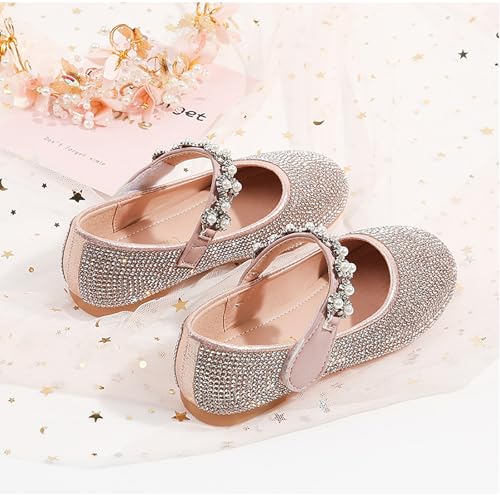 Mnplciea Sparkle Mary Jane Shoes for Girls Pearls Ballerina Flats Princess Rhinestone Party Dress Shoes4