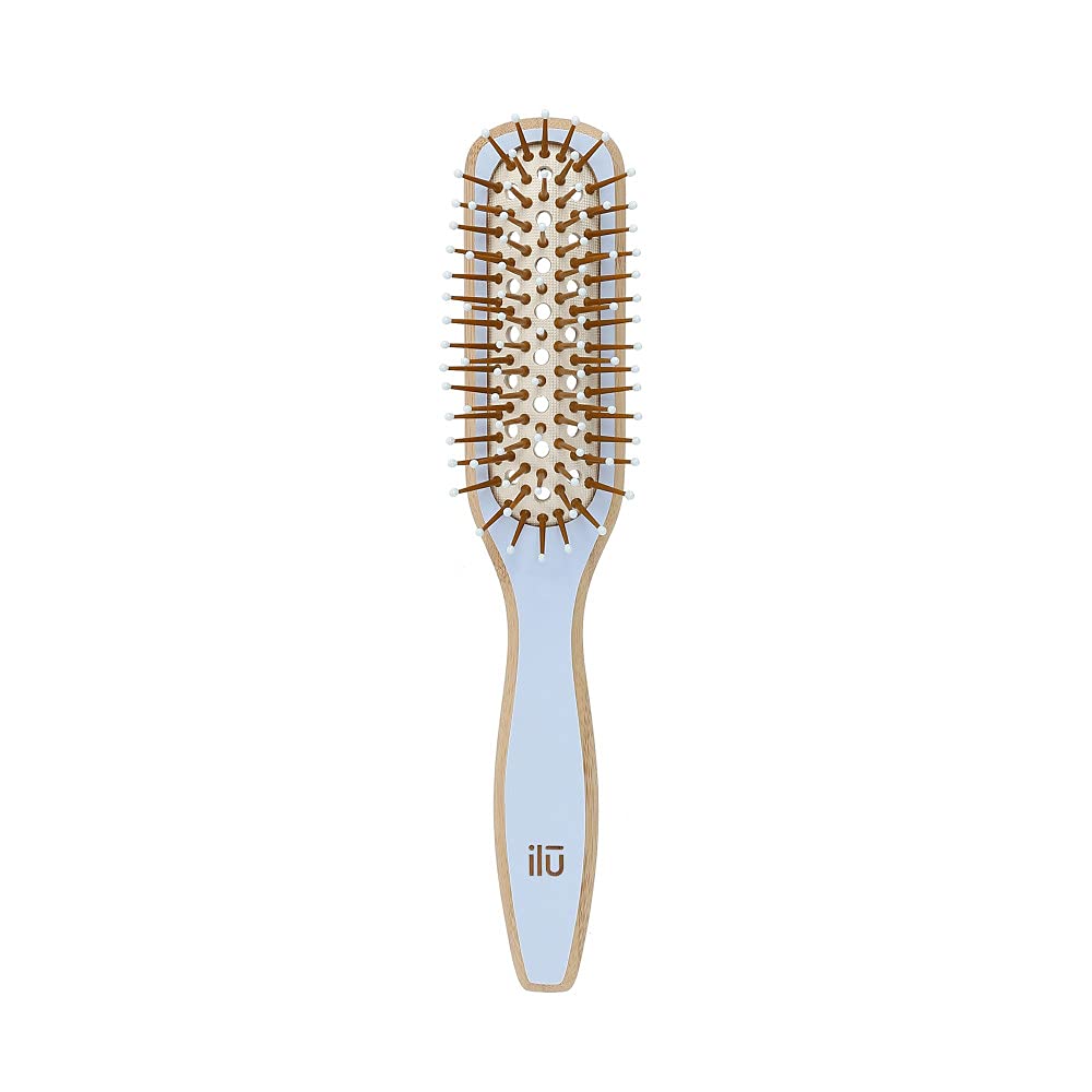 TB TOOLS FOR BEAUTY ILU Entwirrbürste Aus Bambus 'Ocean Breeze' – Mini Rechteckig, ökologisch, Weiches Kissen Für Kurze & Mittellange Haare