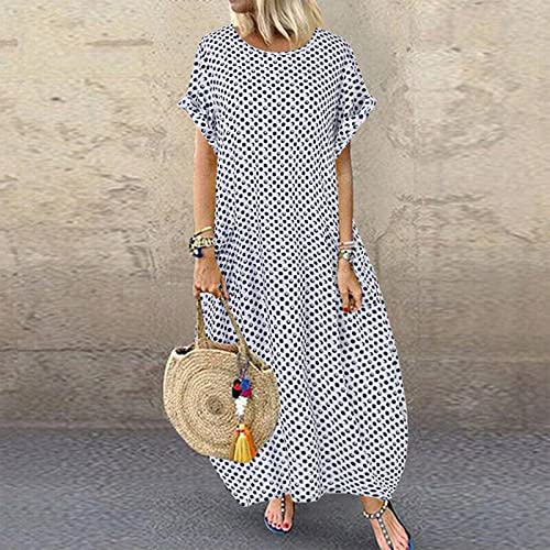 Easter Dress For Women 2023 Casual Summer Beach Sun Boho Maxi Polka Dot Plus Size Dress Spring Long Sleeve Sexy Midi Trendy Dress With Pockets Vestidos Elegantes De Mujer Para Fiesta White 5Xl #TOP1