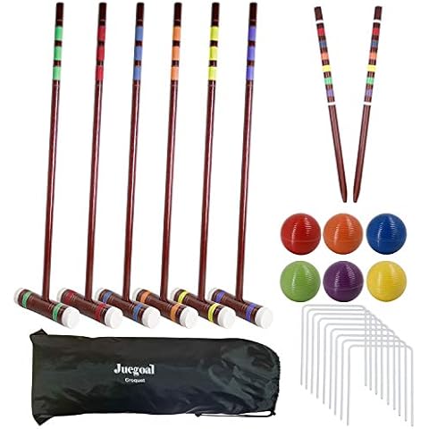 Juegoal Six Player Deluxe Croquet Set with Wooden Mallets, Colored Balls, Sturdy Bag for Adults &Kids, Perfect for Lawn, Backyard and Park, 28 Inch Cover