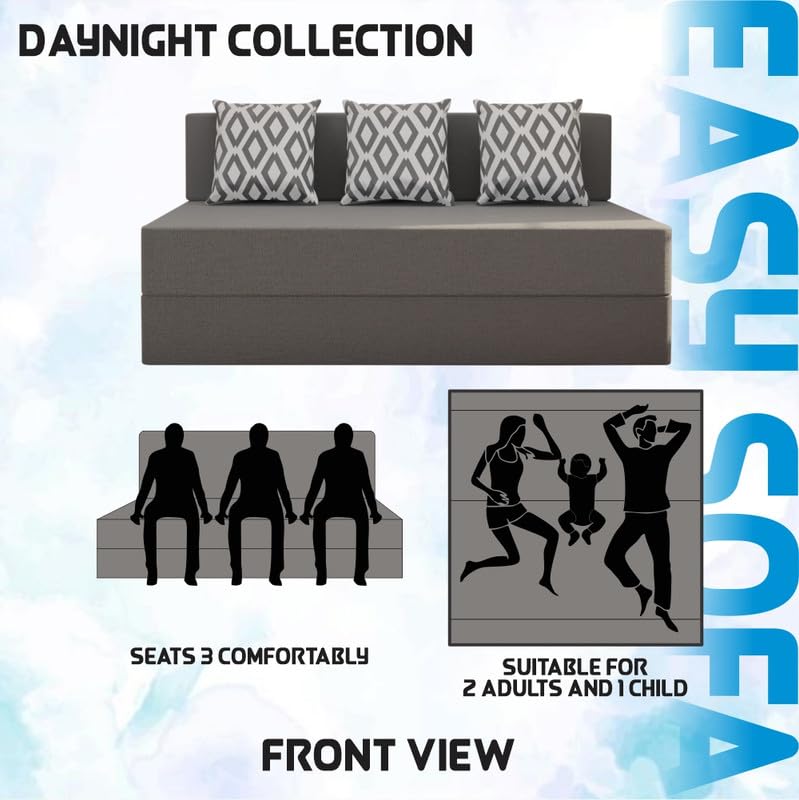 Image of Adorn India Easy 3 Seater Sofa Cum Bed (Rhombus Pattern) Size 5' X 6' Ft (Grey Color) Perfect for Home & Office for Guests (1 Year Warranty)