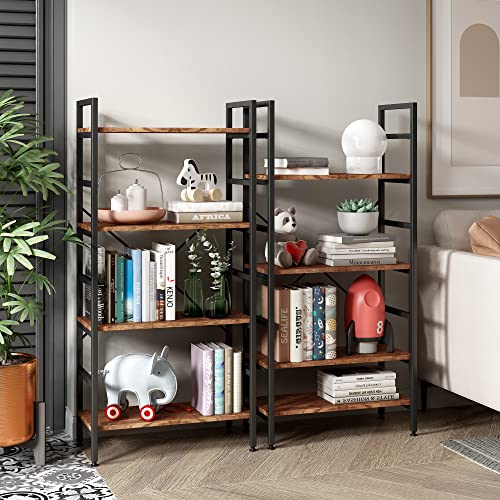Miocasa Bookshelf, Adjustable Industrial Bookshelves Organizer, Rustic Wood And Metal Standing Shelving Unit Storage (4-Tier) #TOP6