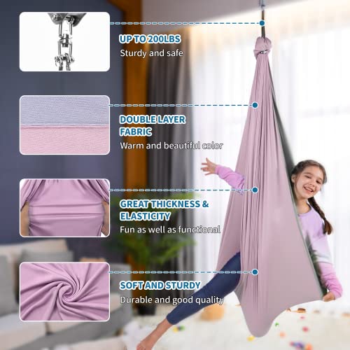 OUTREE Sensory Swing, Double Layer Therapy Swing with 360° Swivel Hanger, Healing & Relaxing Cuddle Sensory Swing for Kids and Adults with Autism, ADHD, Sensory Processing Disorder(Pink and Gray) - Image 6