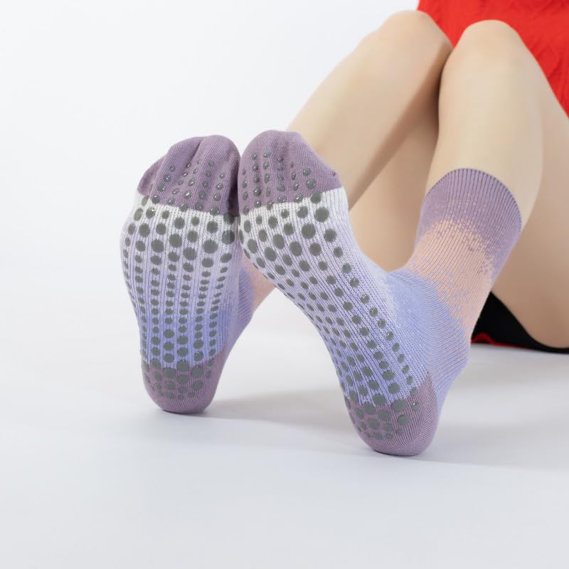 Image of Verdancy Yoga Pilates Socks with Grips for Women Non Slip Gradient Color-Blocked Cushioned Crew Socks for Barre Ballet Dance