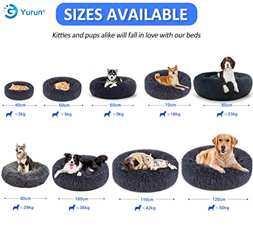 Yurun Hundebett, Flauschiges hundebett Hundesofa Hundekissen flauschig, (8 Farben und 9 Größen wählbar), Bezug abnehmbar und maschinenwaschbar, Donut hundebett Geeignet für Katzen und Hunde