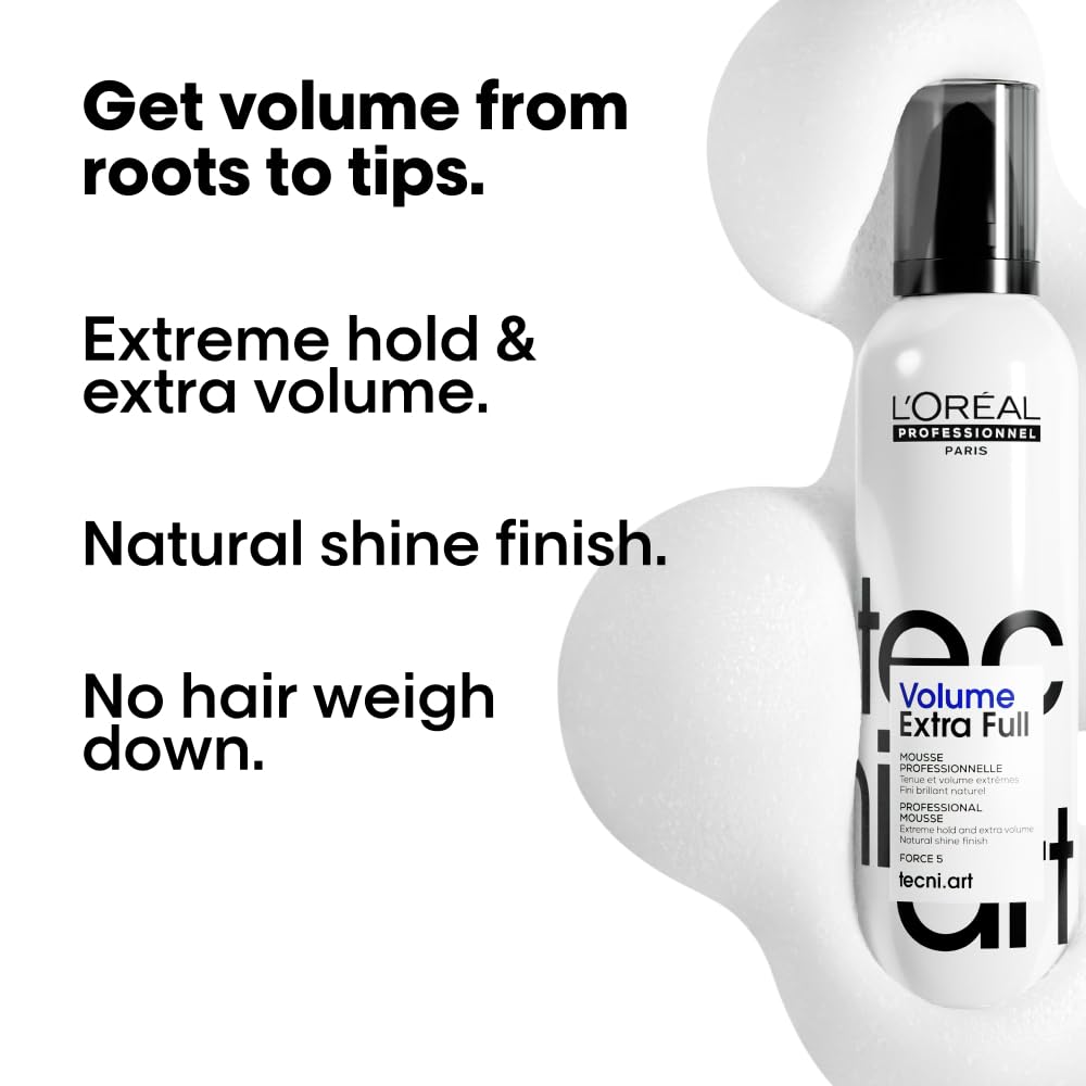L'Oréal Professionnel Paris Full Volume Extra - Styling Mousse For All Hair Types, Provides Strong Hold