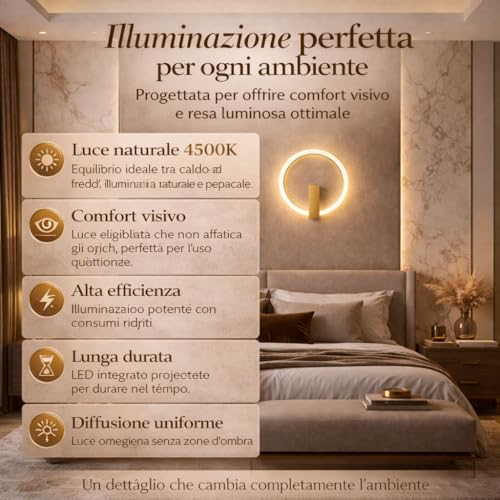 Lámpara dorada elegante Arcadia Circe aplique pared interior LED diseño moderno 5