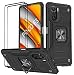 Produktbild KANSi Hülle kompatibel für Xiaomi POCO F3  Xiaomi Mi 11i, Schutzfolie [2 Stück] Silikon TPU Hart PC Handy Hüllen 360 Grad Drehbar Ringhalter Bumper Stoßdämpfung Schutzhülle - Schwarz