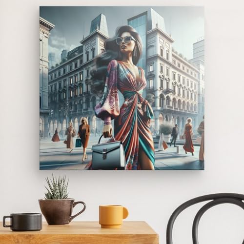 Toile carrée motif femme en ville pour sublimer votre salon