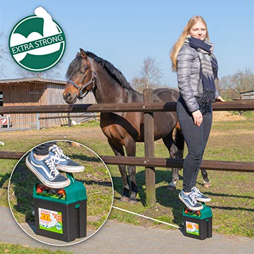 Power XXL B 12.000 Weidezaungerät 9V/12V Set mit Batterie und internationalem Warnschild, Elektrozaungerät, Weidezaun, Rind Pferd Pony Hund Katze Schaf Geflügel