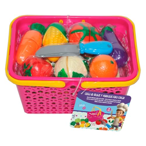 TACHAN - Cesta de Vegetales y Frutas para Cortar - Set Infantil Juego simbólico - Contiene 28 pzas (CPA Toy Group 728T00983)