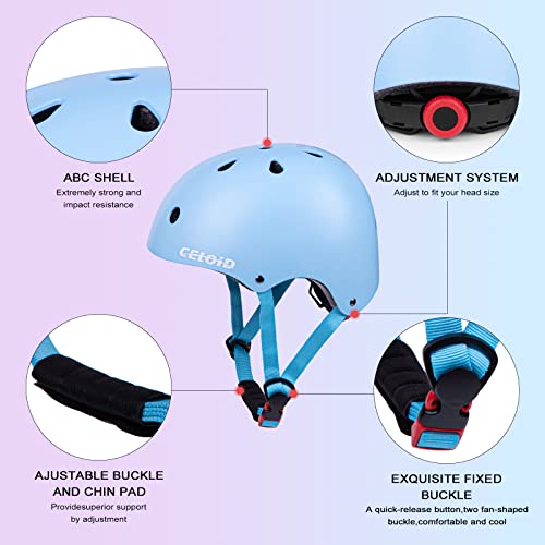 CELOID Kids Bike Helmet,Toddler Skateboard Helmets for Ages 5-8 Years Boys Girls,Adjustable Multi-Sport Bicycle Skateboarding Football Roller Skating Scooter Balance Bike Helmet,Light Skyblue - Image 4