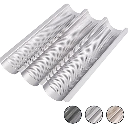 GOURMEO Baguette Baking Tray (3 baguettes), 38 x 24,5 cm, non-stick perforated pan | 2 Year Satisfaction Guarantee | bread crisping tray, bread baking mould, perfectly bakes french-bread, breadstick and bread rolls with delicious crispy crusts