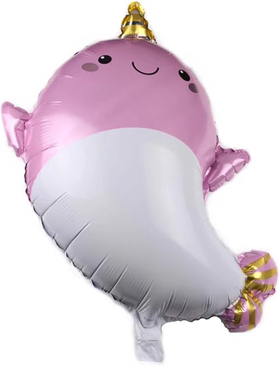 4PCS 28 Inch Giant Happy Narwhal Shape Foil Mylar Balloon for Kids Birthday Party Decorations Baby Showers Party Supplies