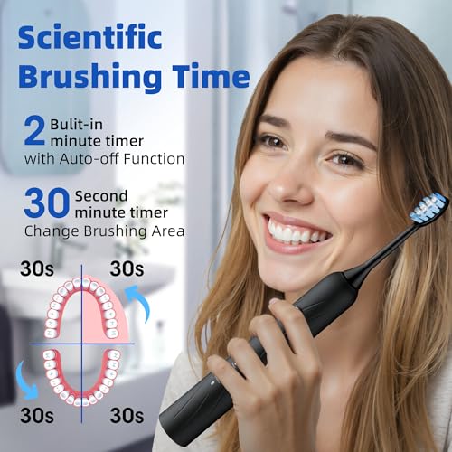 Vexloria Electric Toothbrush, Sonic Toothbrushes with 6 Brush Heads and 5 Modes, Up to 70 Days of use on a Single Charge, Electric Toothbrush with Smart Timer, Black - Image 6