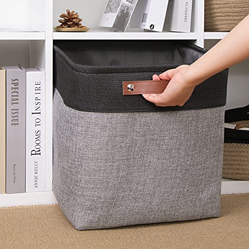 Image of DULLEMELO Cube Basket for Storage, Collapsible Fabric Cube for Organizing, Storage Cube for Closet, Laundry, Nursery, Shelves, Decorative Basket for Gifts Empty (Black&Gray)