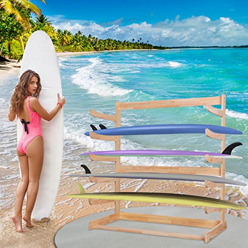Neorexon 6-Level Freestanding Wood Surfboard Rack, Solid Wood Horizontal Surfboard Rack, Holds For 6 Boards Wake Surfboard Rack For Home Garage Storage #TOP3