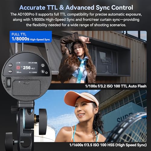 Image of Godox AD100 Pro II AD100ProII Pocket Flash, 100Ws Strobe Light One-Touch Sync with X3 /X3Pro, 2.4G TTL 1 /8000s HSS,490 Full Power Flashes,0.01~1.5s Recycle Time (AD100ProII)