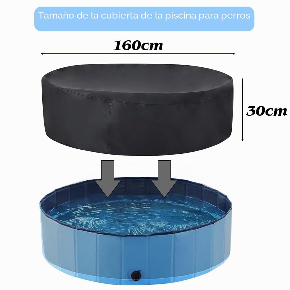 Cubierta Piscina Redonda,Cubierta de Piscina para Perros,Cubierta de Piscina para Piscina Infantil, Cubierta de Lluvia para Piscina Redonda con Cordón,Resistente al Agua y al Polvo(160 * 30cm)