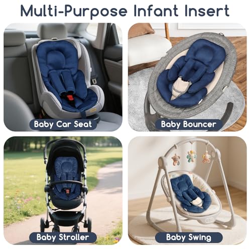 Infant Car Seat Insert for Newborn Girls Boys, Summer Mesh Baby Carseat Inserts with Strap Pads, Soft Reversible Baby Car Seat Insert Cushion Pad for Stroller, Bouncer, Swing, High Chair, Blue by WINGHENLEE - Image 6