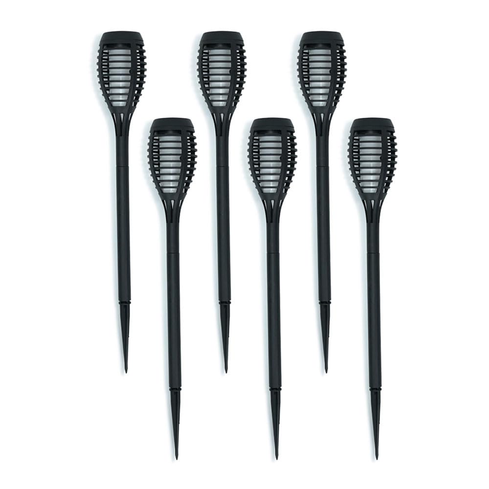 ValueLights Solar Powered Outdoor Black Spike Lights - Flame Effect - Pack of 6