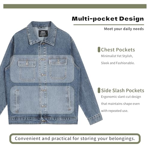 Image of Denim Jacket Men Vintage Autumn and Winter Tops Mens Denim Trucker Jacket