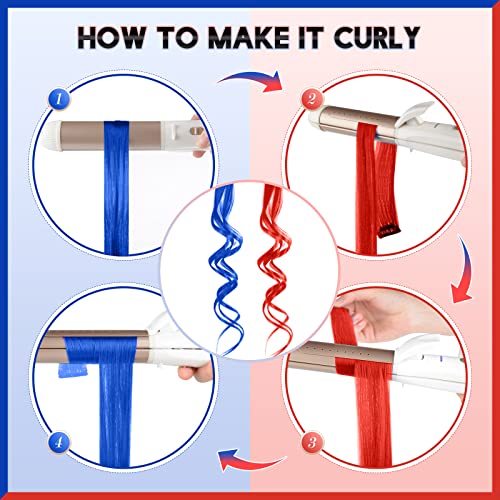 Feshfen Colored Hair Extension, 12 Pcs Blue And Red Clip In Hair Extension Highlight Colorful Long Straight Synthetic Hairpieces For Women Girls, 22 Inch #TOP3