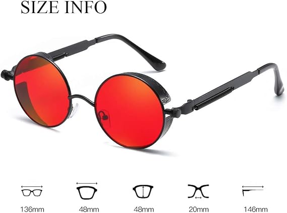 Dollger Retro Steampunk Style Sunglasses Round Metal Circle Frame Eyewear for Men Women