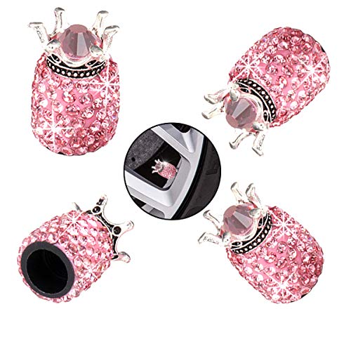 Valve Stem Caps, Car Wheel Tire Valve, 4 Pack Handmade Crown Crystal Rhinestone Car Stem Air Caps Cover, Attractive Dustproof Bling Car Accessories, Universal for Most Vehicles (B-Pink)