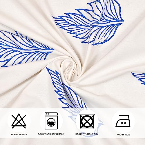 Image of THE LINEN COMPANY Duck Canvas Printed Curtains 5 Feet for Window, Stylish Leaf Print Window Curtains, 5ft Set of 2, Blue Leaf
