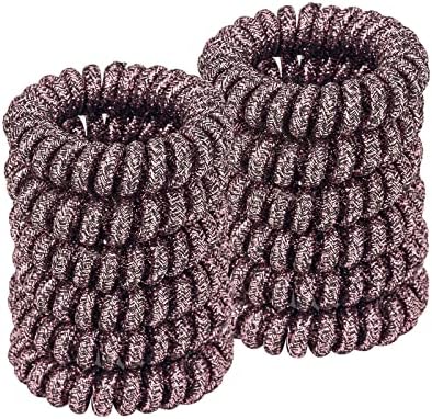 Spiral Hair Ties (Glitter Rose Gold,12 Pcs), Coil Hair Ties for Thick Hair, Ponytail Holder Hair Ties for Women, No Crease Hair Ties, Phone Cord Hair Ties for all Hair Types with Plastic Spiral