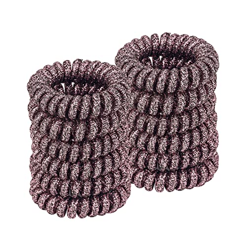 Spiral Hair Ties (Glitter Rose Gold,12 Pcs), Coil Hair Ties For Thick Hair, Ponytail Holder Hair Ties For Women, No Crease Hair Ties, Phone Cord Hair Ties For All Hair Types With Plastic Spiral #TOP6
