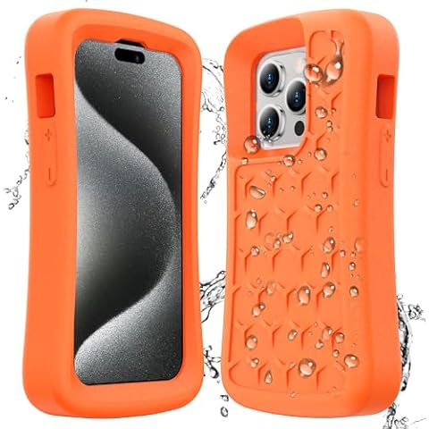 SPIDERCASE Floating Phone Case for iPhone 15/15 Pro/14/14 Pro/13/13 Pro/12/12 Pro [20FT Military Dropproof] with Waterproof Dry Bags and Lanyard EVA Foam iPhone Floating Case 6.1”, Orange Cover