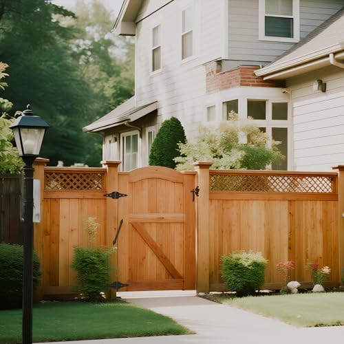 SANKEYTEW 8" Heavy Duty Decorative Strap Hinges and Spring Loaded Latch Kit with Screws for Outdoor Fence Swing Gate Black Finish，Wood Gate Hardware Set，with Handle (1, Black) by SANKEYTEW - Used condition - Image 8
