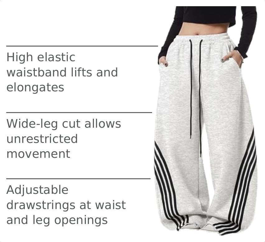 Image of EMMIOL Women's Y2K Baggy Barrel Striped Sweatpants High Waisted Wide Leg