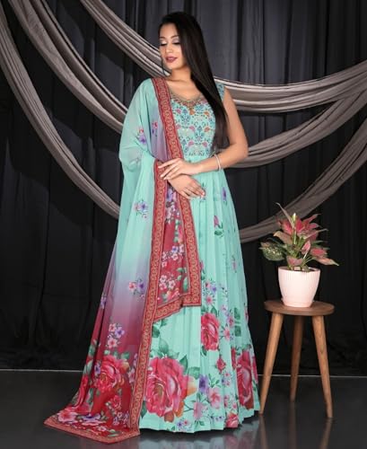 Lehenga georgette 12440 imprimé coloré aux reflets vibrants - 2